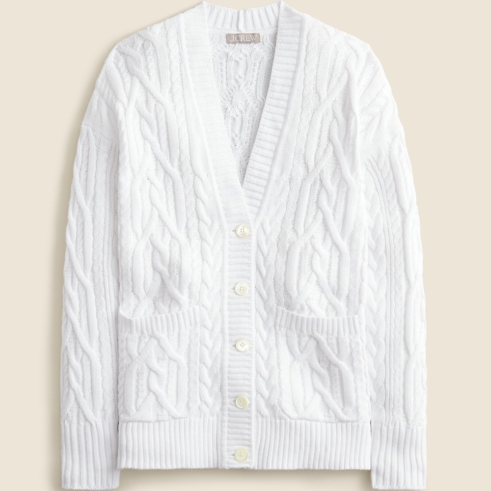 J. Crew White Cable Knit Cardigan